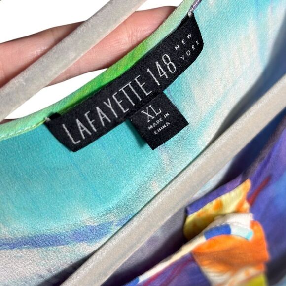 Lafayette 148 New York Multi Color Silk 3/4 Sleeve Flowy Tunic Blouse - Picture 9 of 9